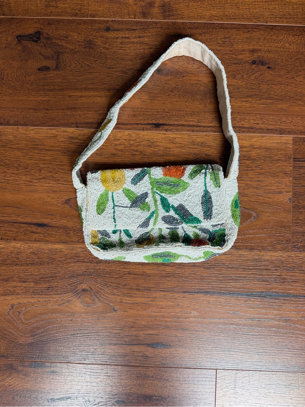Embroidered Floral Crossbody Bag in Cream and Green
